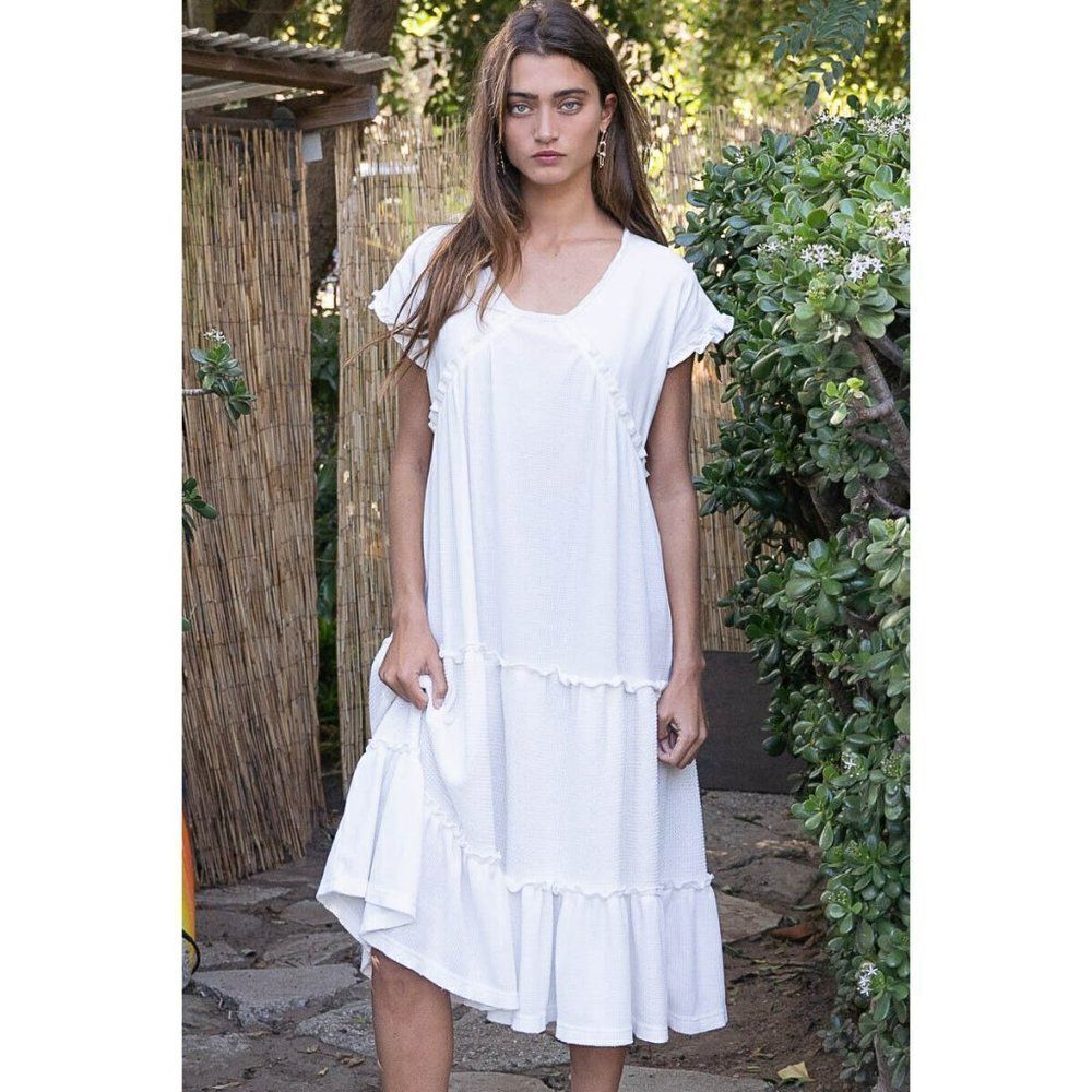 Sale! POL Clothing Women's Ivory White Long Ruffled Dress Maxi Baby Doll YKD6